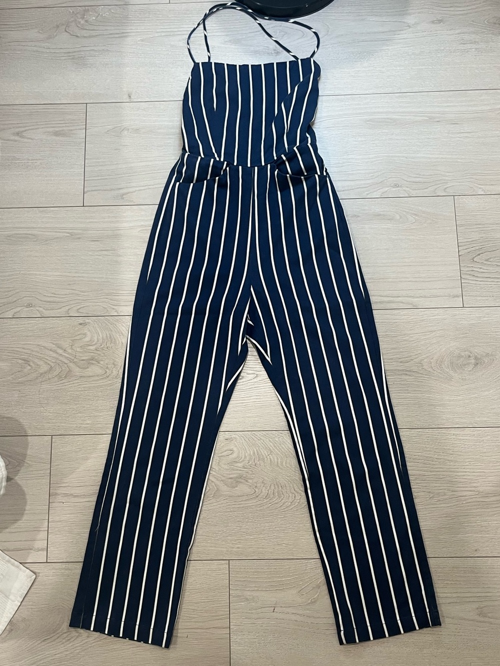 Reformation Striped Navy Blue Jumpsuit with White Pinstripes women’s size 2